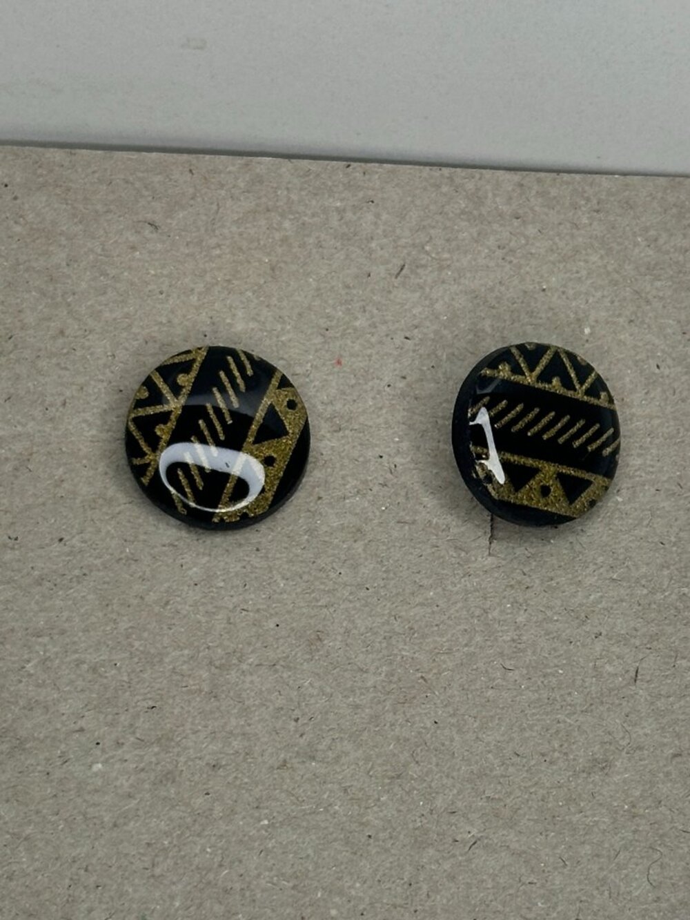 Dark Brown Gold Geometric Round Resin Stud Earrings Boho Statement